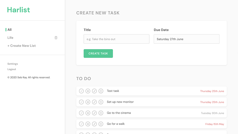 Harlist tasks list screenshot